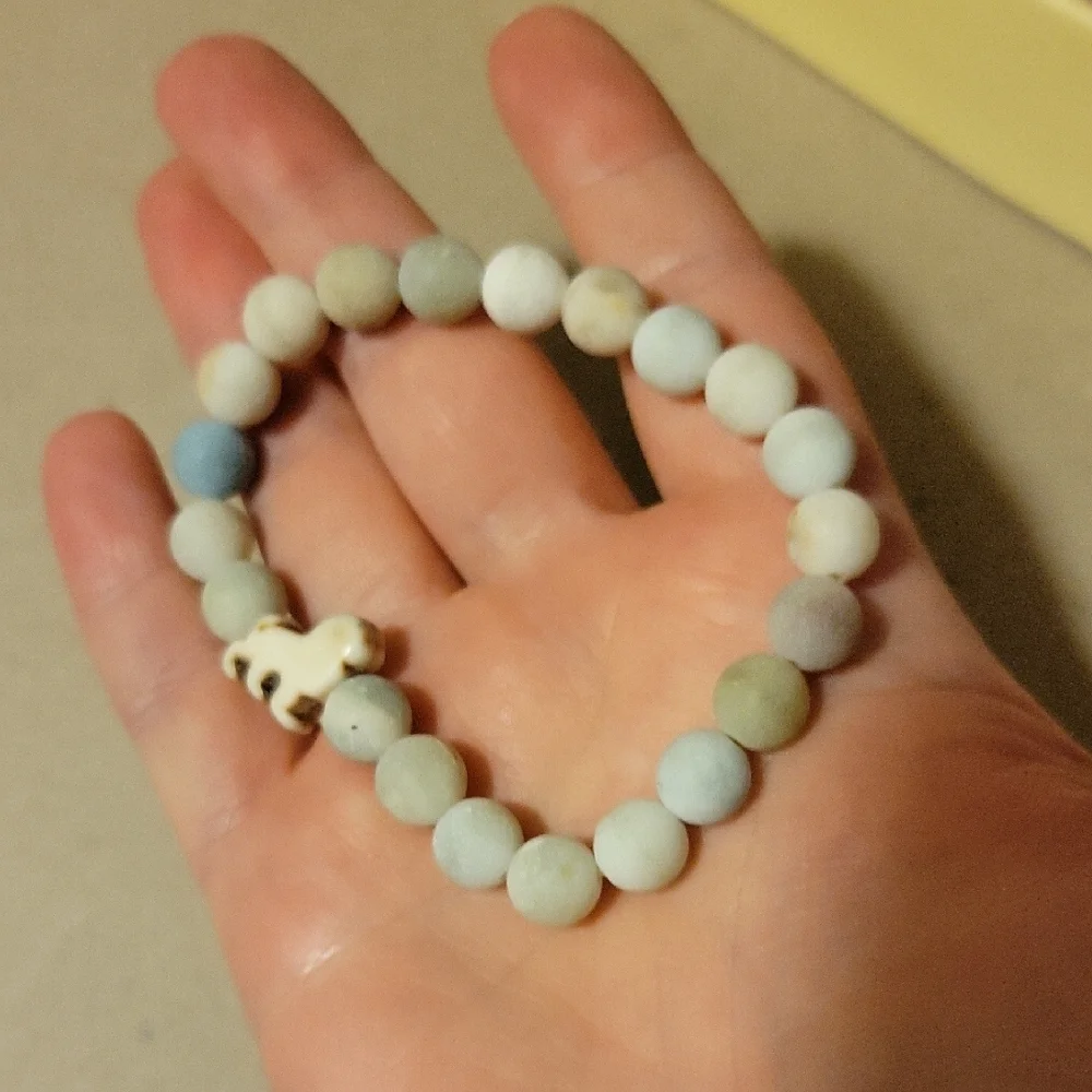 Amazonite Matte Beaded Stretch Bracelet with Dog Charm Focal Bead